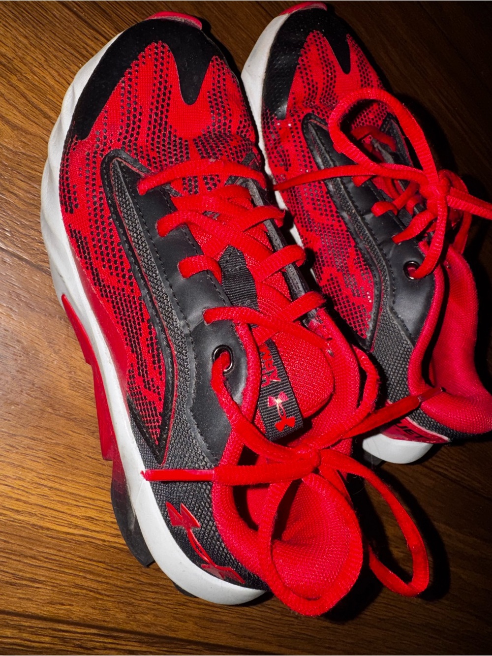 Under Armour Kids Red and Black Mesh Lace-Up Sneakers